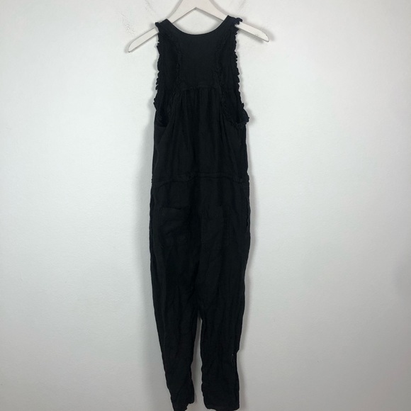 Enza Costa French linen sleeveless button down ruffle black jumpsuit Size 0 - Picture 8 of 9